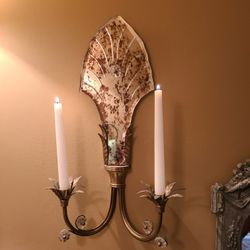 Vintage Italian Mirror Brass Wall Sconce Candleholder tapers boho MCM gallery wall
