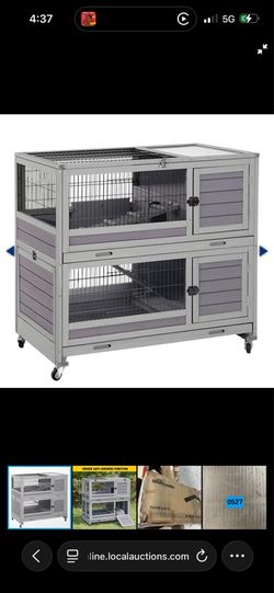 Two-Story Guinea Pig Cage with Wheels Rabbit Hutch Indoor Outdoor with 6 Access Doors, 2 Pull-Out Trays, Removable Wire Mesh and UV Proof Panel(Grey)