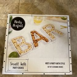 Party Perfect Small Talk Set Of 3 Ceramic Dishes, BAR Party Dishes Nut.