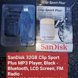 SanDisk 32GB Clip Sport Plus MP3 Player, Black - Bluetooth, LCD Screen, FM Radio - SDMX32-032G-G46K n1d 45s