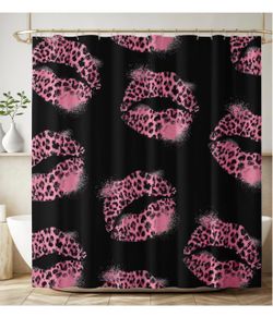 Pink Leopard Lips Shower Curtain Modern Fashion Sexy Lips Pink Black Abstract Art Print Waterproof B