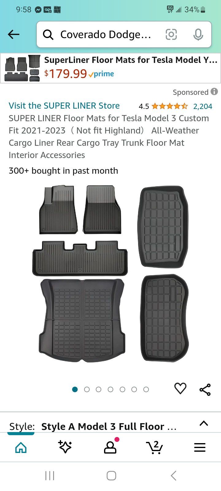 SUPER LINER Floor Mats for Tesla Model 3 Custom Fit 2021-2023（ Not fit Highland） All-Weather Cargo Liner Rear Cargo Tray Trunk Floor Mat Interior Acce