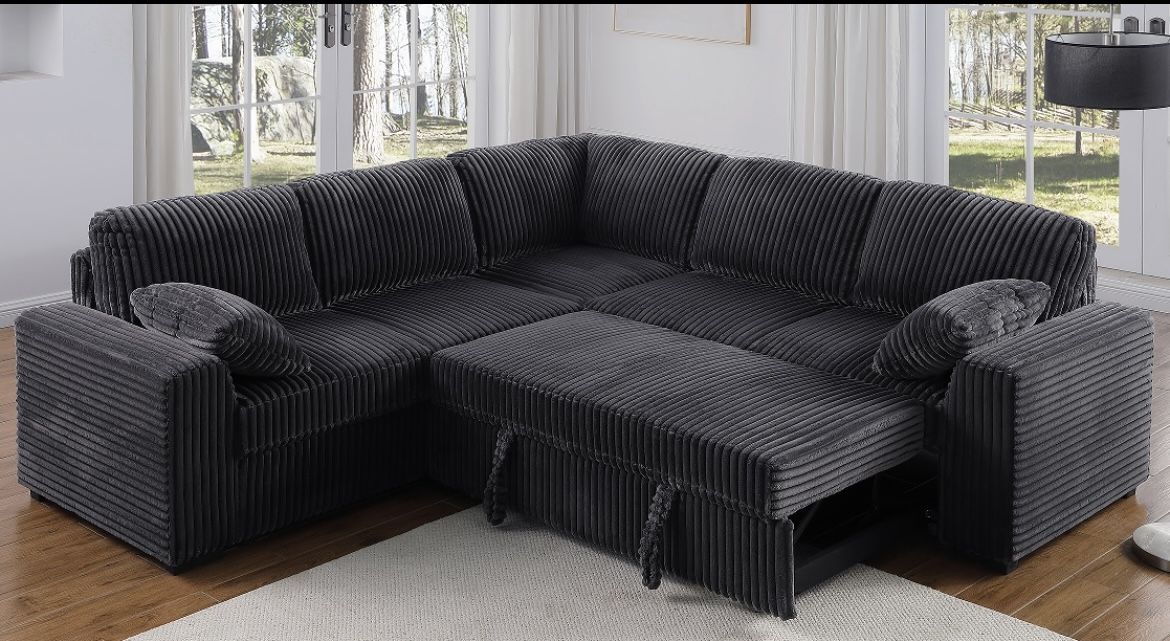 Corduroy Sectional Sleeper Sofa Pullout Bed