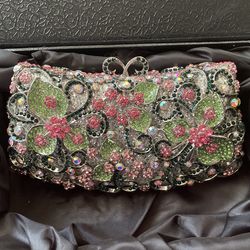 Luxury  Crystal Floral Clutch Bag