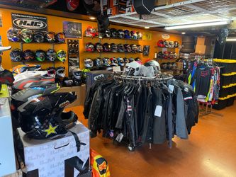 Motorcycle helmets jackets gloves and more $60+