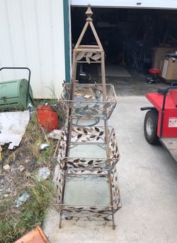 THREE TIER PLANT STAND, glass shelves, metal frame.