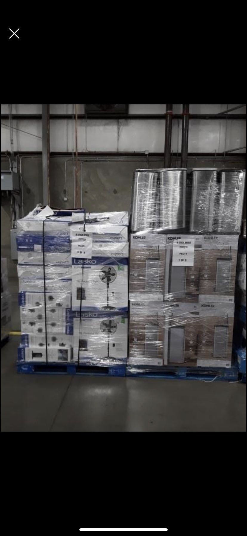 Costco Return Pallets. Vacuums, Fans, Koehler Trash Cans. More! for
