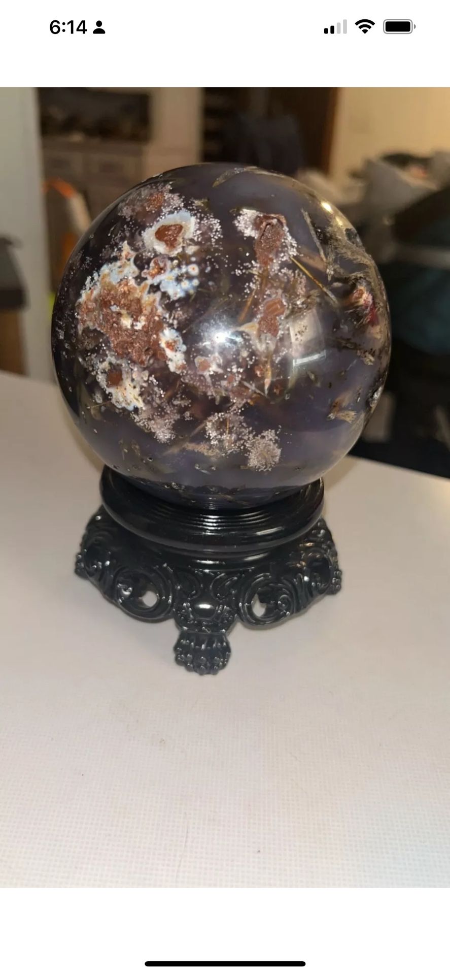 Rare Raw Black Agate Cherry Blossom Sphere 1046G!!