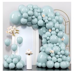 140 pcs Dusty Blue Balloons Garland Arch 18/12/10/5 In, Latex Haze Blue Balloons Party Decorations for Birthday Baby Shower Graduation Gender Reveal