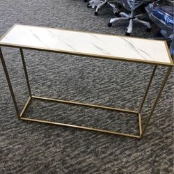 41.73 in.White / Black Rectangle imitation Marble Aboards Panel Console Table Sofa Sidetable Porch Table with Gold Metal Legs