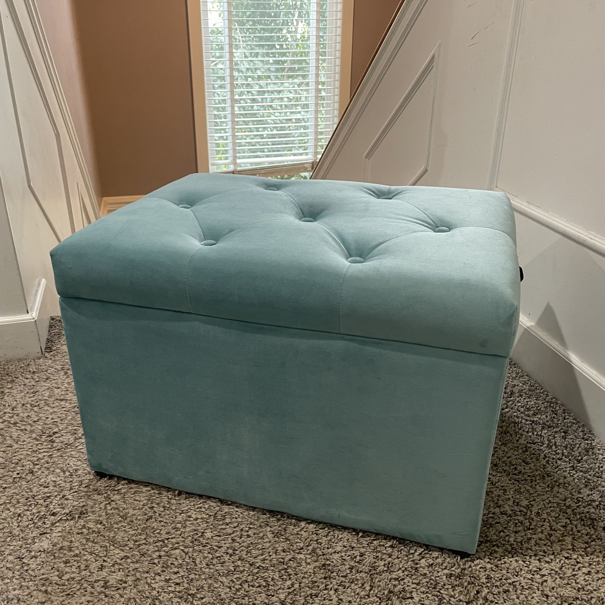 Light Blue Velvet Storage Ottoman Chest