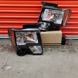 Pair of Black Amber Headlights Replacement Compatible with Ford F 150 2009_2014