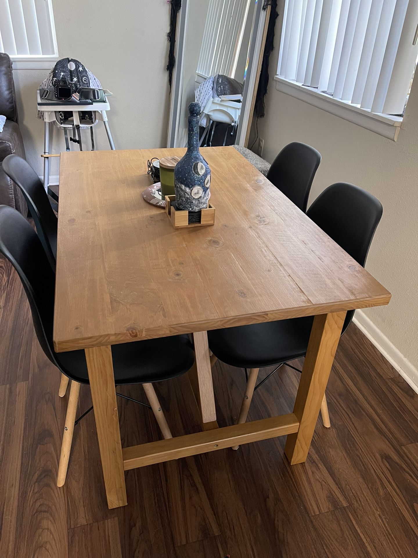 Wood Dining Table With Black Chairs