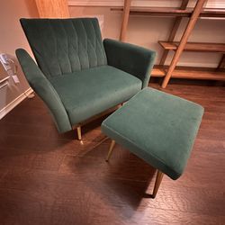 Emerald Green Velvet Reclining Accent Chair & Ottoman 