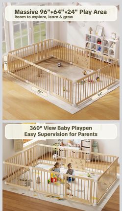 Wooden Baby Playpen with Safety Gate Large