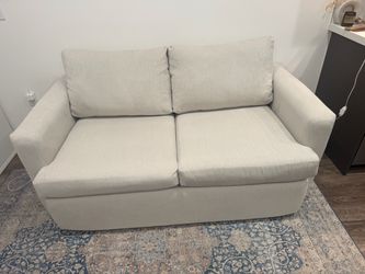 Basil Porcelain White Fabric Loveseat