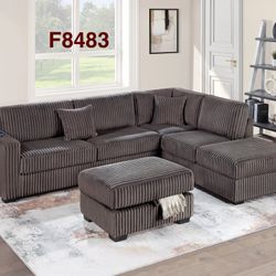 CHOCOLATE SECTIONAL SOFA WITH OTTOMAN 