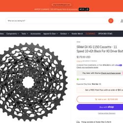 SRAM GX XG-1150 Cassette - 11 Speed 10-42t Black For XD Driver Body