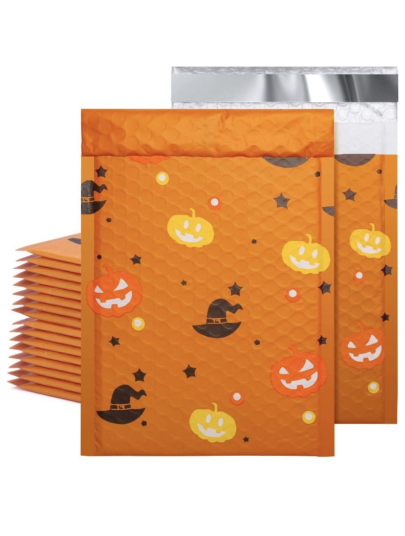 25pcs Halloween Padded Mailers 6x10 Inch Custom Envelopes Mailers Pumpkin Lamp Lined Bubble Mailers Self Seal Lovely Bubble Envelopes