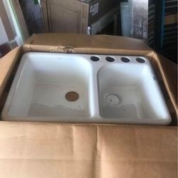 KOHLER Executive Chef 33” x 22” Double Basin Under-Mount Enameled Cast-Iron Kichen Sink White NEW