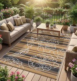 Garvee 5x8 Outdoor Waterproof Rug, Floral Outdoor Area Rug，Reversible Plastic Straw Patio Rug