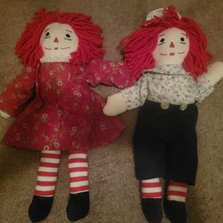 Set Of 15" Raggedy Ann & Andy Fabric Dolls 