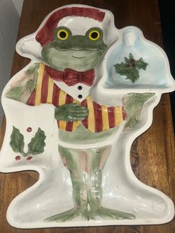 Christmas Frog Ceramic Divided Serving Tray