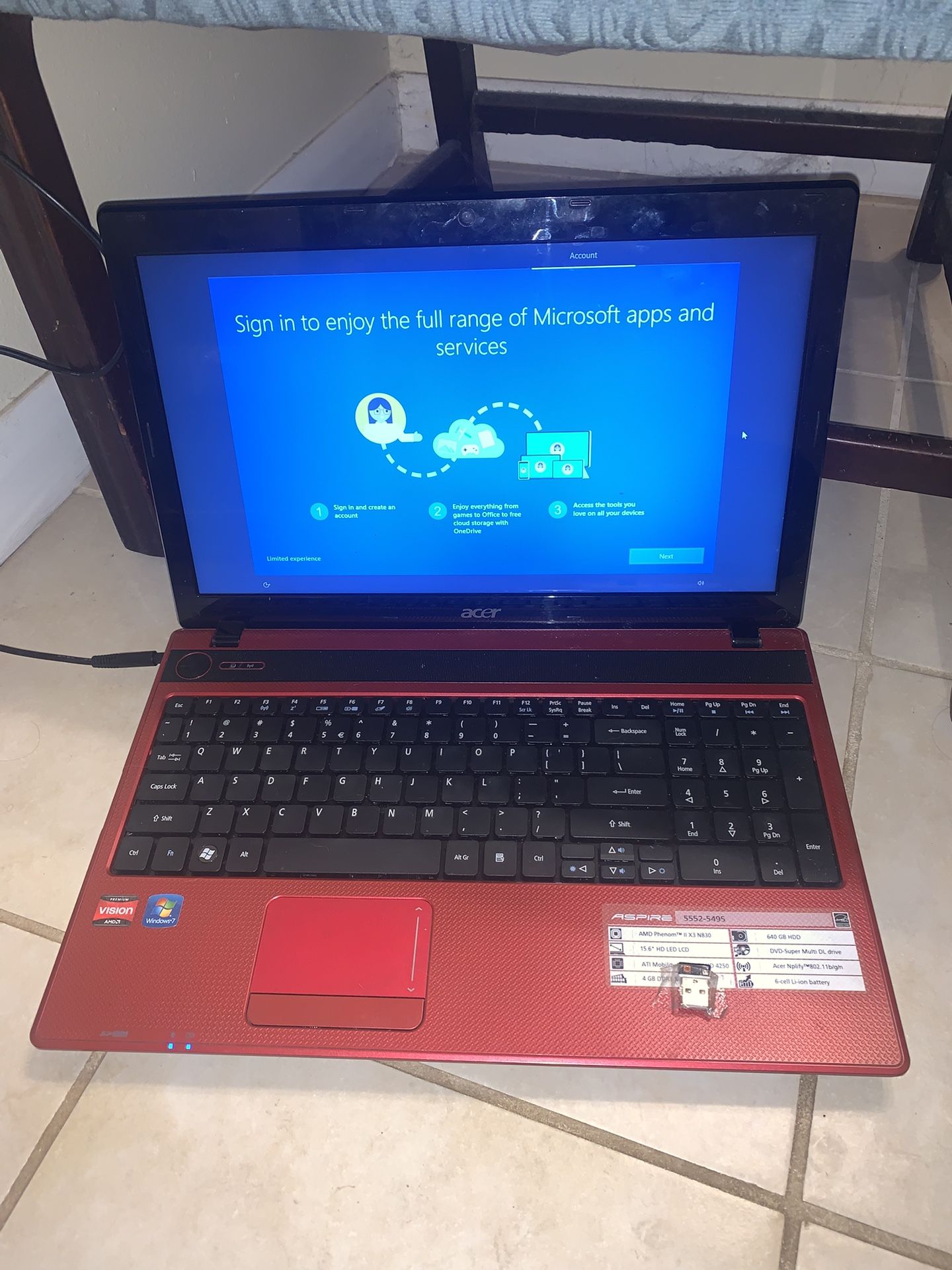 15.6” Acer Aspire 5(contact info removed) Wind 10 500gb HDD 4GB Ram Laptop