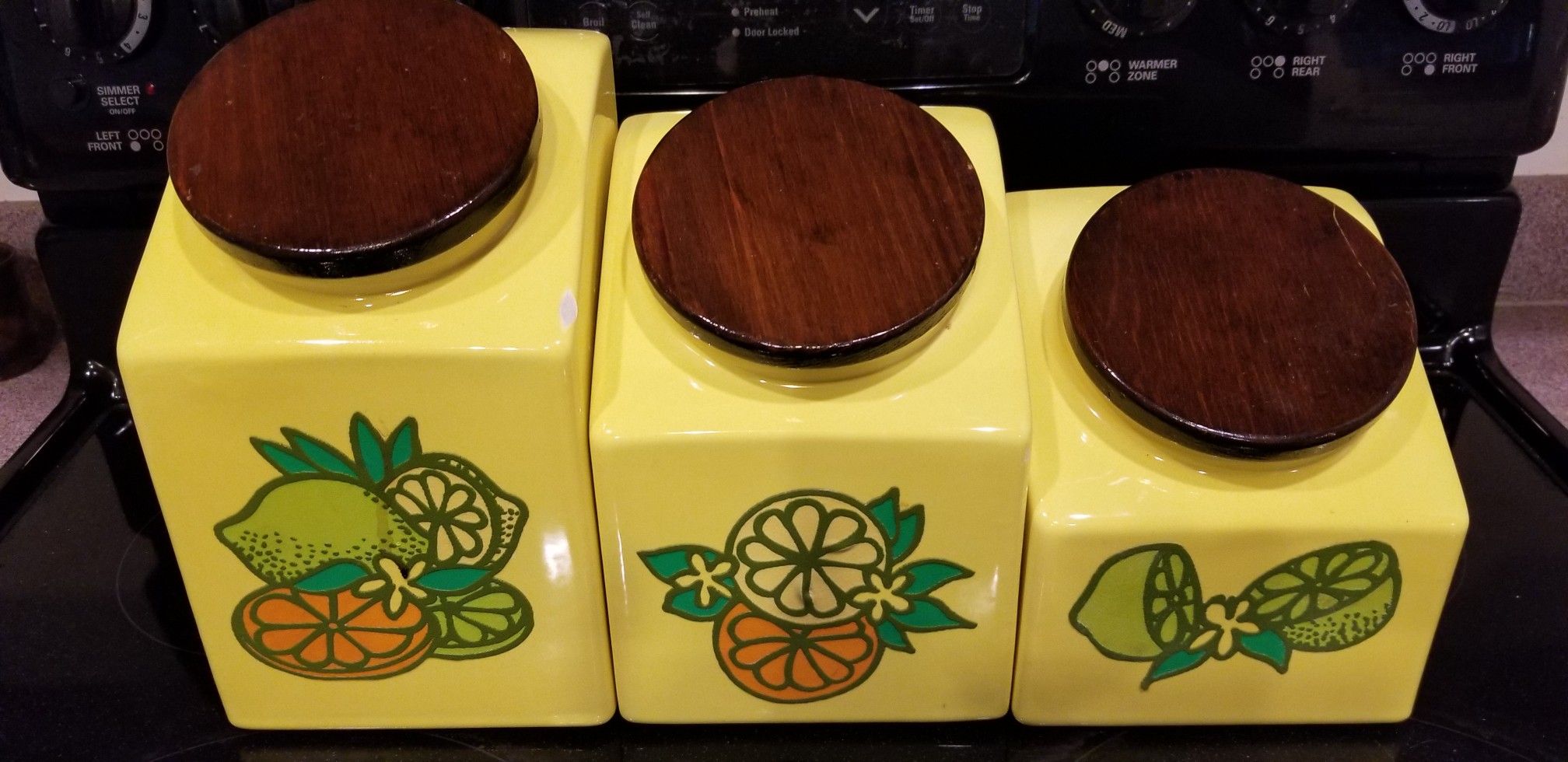 Available - Canister Sets- You Choose $35 Each / Or Best Offer/ Offered are 2 Canister Sets/ Yellow with Floral Print or White with Green Checkers