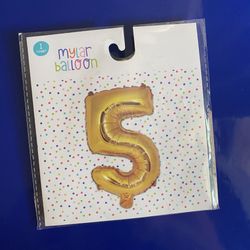 Number 5 gold Mylar balloon