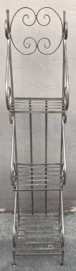 61 Inch Tall Gold Tone Metal Ornate Shelf