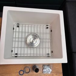 New-18"×16-1/8" Undermount Granite Kitchen Sink White Quartz Classic Composite Under Counter Single Bowl Bar Prep RV Sinks Basin