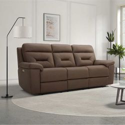 Lawton Fabric Power Reclining Sofa with Power Headrests for Sale