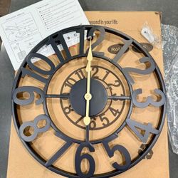 Wall Clock, 14 in  Wall Clocks Battery Operated, Vintage Retro Mid Century Decorative Metal Clock Silent Non Ticking for Living Room Decor-Black vinta