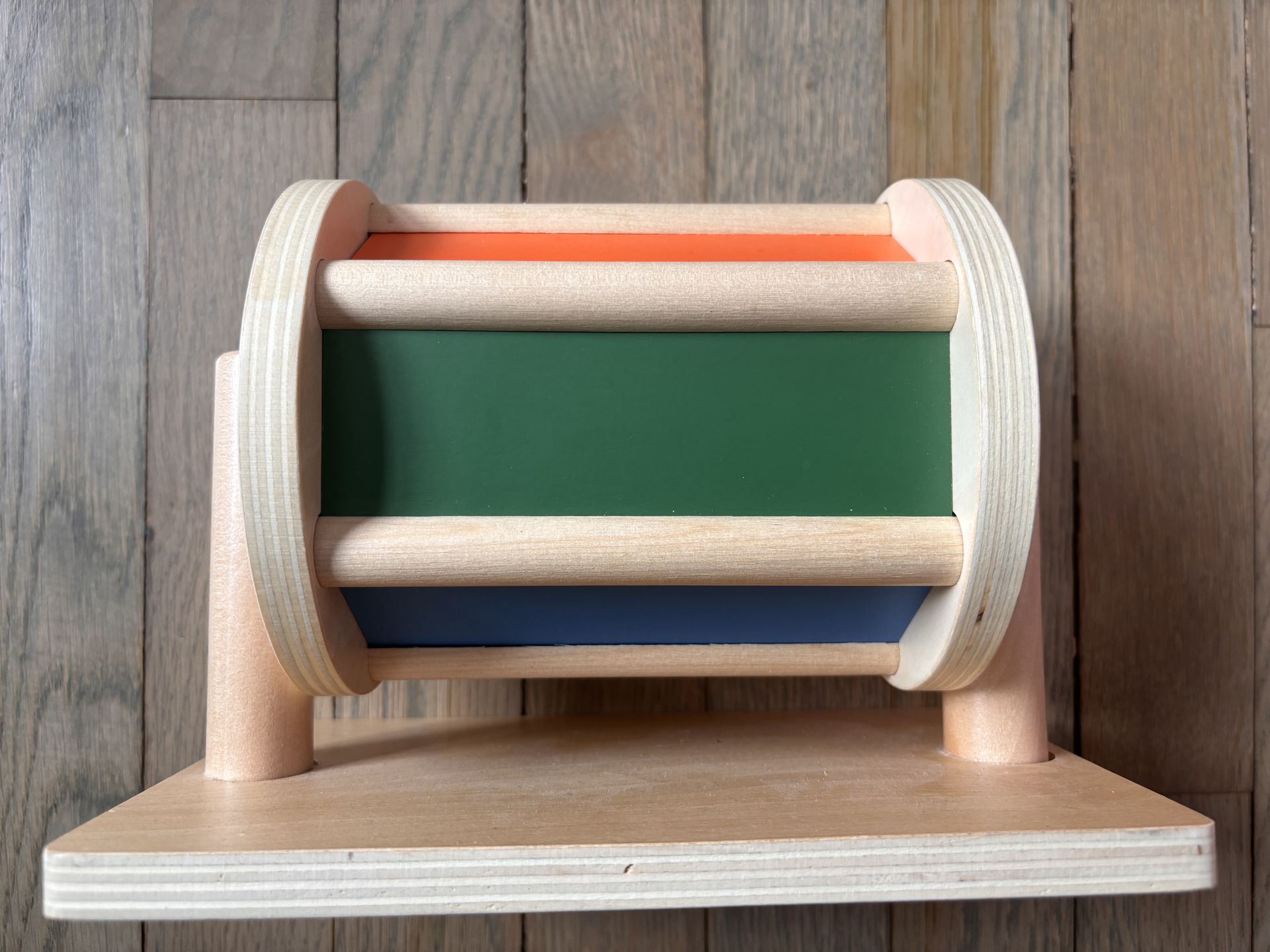 colorful wooden spinning wheel with a mirror