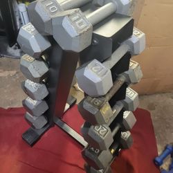 SET OF   10s  12s. 15s  20s. 25s. 30s HEXHEAD DUMBBELLS TOTAL 224LBs  AND GOLD'S GYM 2-TIER RACK
11525 S HALSTED DUNKIN DONUTS/7111.S WESTERN WALGREEN