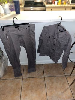 2 pieces gray denim & rivets set