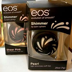 RARE DISCONTINUED X2 NEW SEALED LIMITED EDITION EOS THE EVOLUTION OF SMOOTH SHIMMER LIP BALM SPHERE PEARL SHEER PINK SET