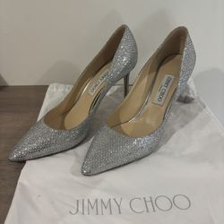 Jimmy Choo Romy  100 Silver Glitter Pumps Size 41