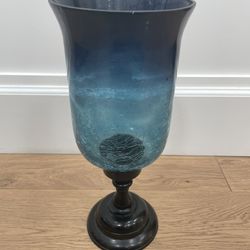 Smoky- Blue/teal Glass Candle Pillar 