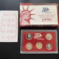 1999 US Mint Silver State Quarters Proof Set In OGP