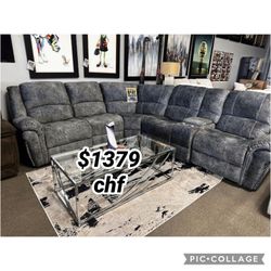 GRAY Velvet Power Modular Recliners Sectional Sofa w/ USB 116.50 x 104.00 x 41.00 in. H