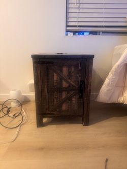 OKD Farmhouse Nightstand w/ Charging Station – Dark Rustic Oak