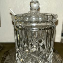 Vintage Jam/sugar Lead Crystal With Spoon And Lid 