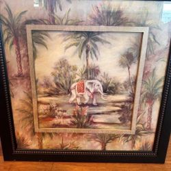 Large Framed Print Of Palm Trees And Elephant 