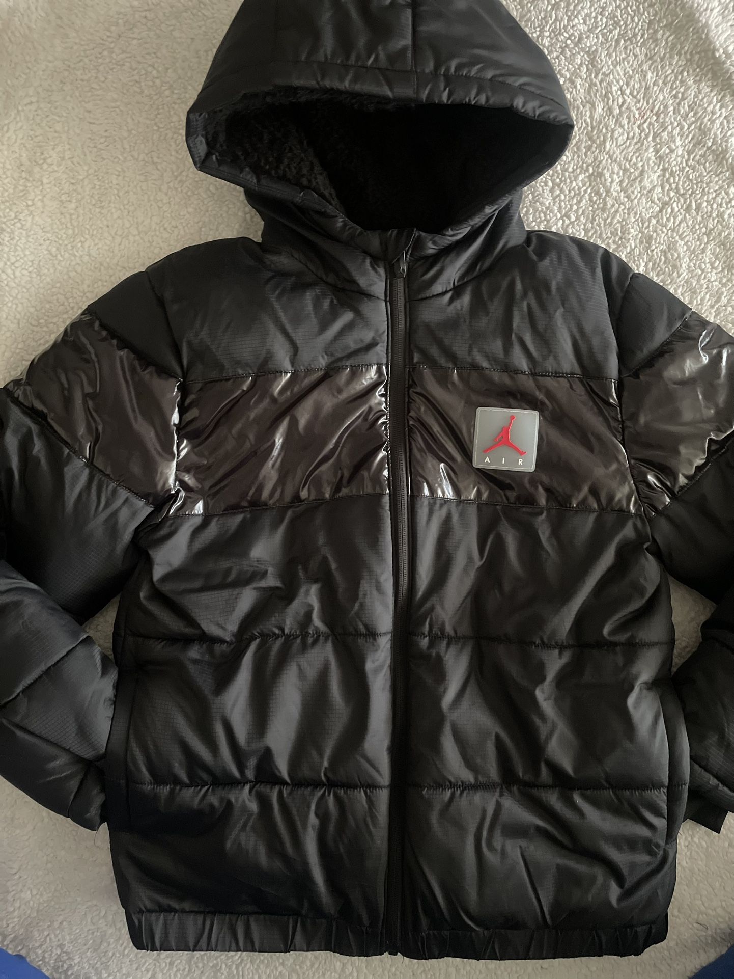 Big Kids Jordan Puff Coat, Black/Red, Size L,.. 12-13yrs