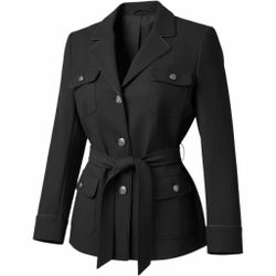 Black Belted Military-Style Blazer Jacket