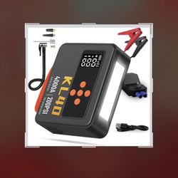 Pskikkp Jump Starter with Air Compressor, 4000A Peak Car Battery Jump Starter, 200PSI Portable Tire Inflator, 9L Gas 8L Diesel Engine, 26000mAh Power 