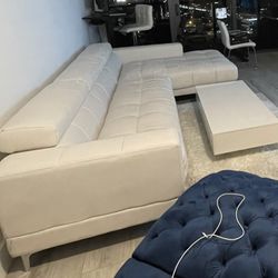 White Vinyl Faux Leather Sectional Couch