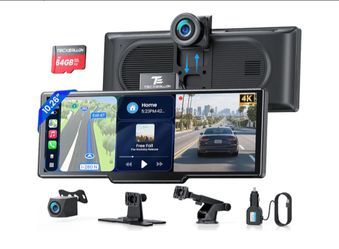 4K Dash Cam and Backup Cam with 10.26"  CarPlay / Android Auto Screen TECXERLLON
